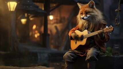 A fox musician playing a guitar