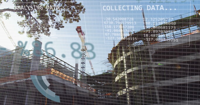 Image of data processing over construction site