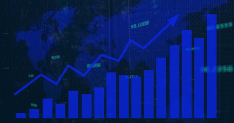 Image of data processing and statistics over world map