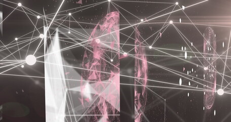 Image of data and network of connections over screens