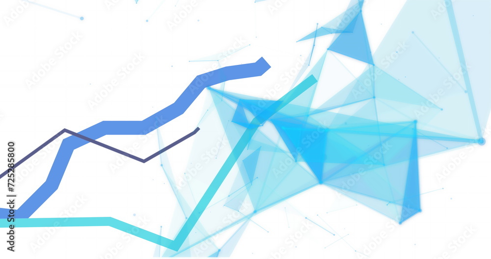 Poster image of blue lines and data processing over white background