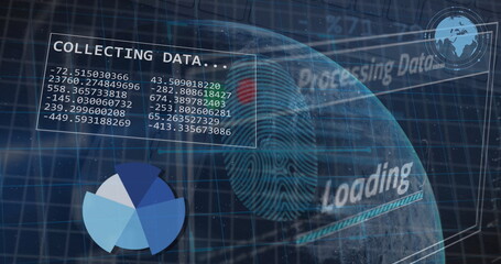 Image of financial data processing over globe