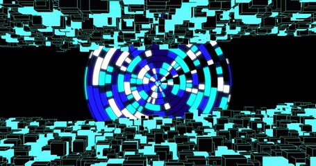 Image of scope scanning and network of connections on black background