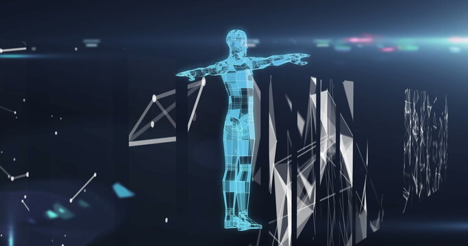 Image of data processing over human body and screens