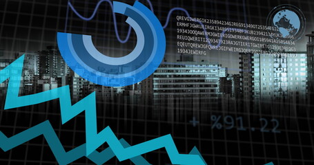 Image of financial data processing over city