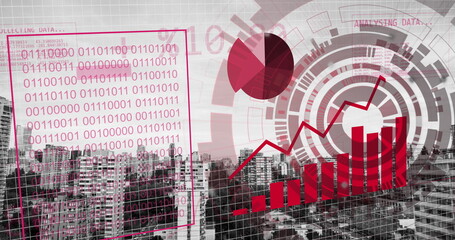 Image of financial data processing over city