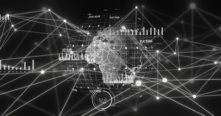 Image of statistics, globe with network of connections