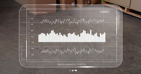 Image of data processing on screens over cardboard boxes