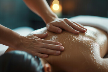 Tranquil Moments, Professional Back Massage in a Peaceful Spa Environment - obrazy, fototapety, plakaty