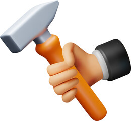 3d Hammer of Metallic Mechanic Tool in Hand