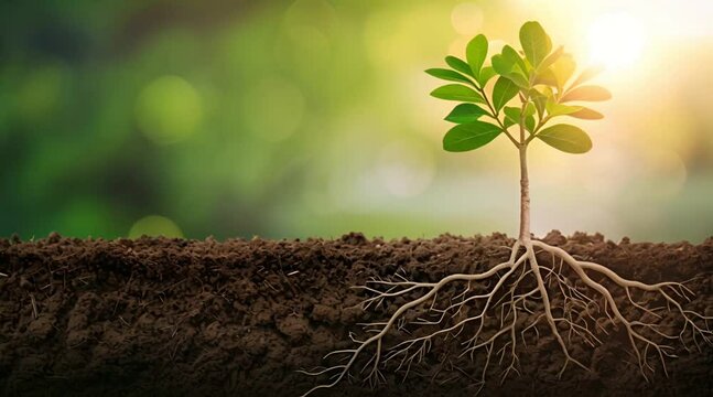 Young plant growing in garden soil in nature Generative AI