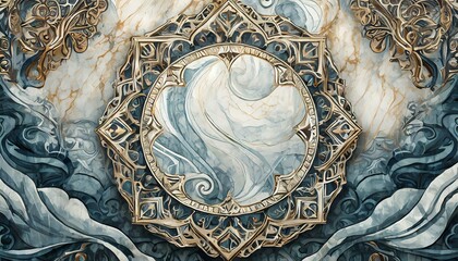 3d wallpaper stretch ceiling decoration model. mandala and decorative frame marble background, Ai Generate 
