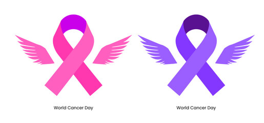 4th February World Cancer Day ribbon with wings 2 colors