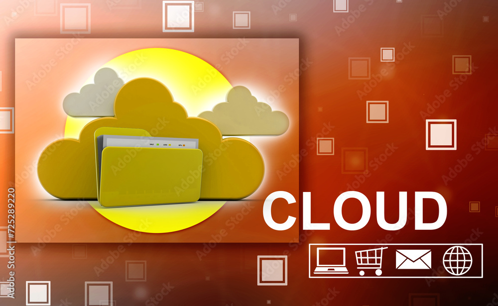 Poster 3d rendering cloud computing concept, cloud internet technology concept background, cloud computing 
