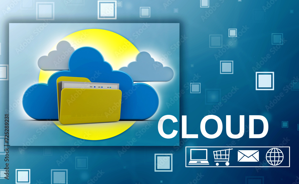 Poster 3d rendering cloud computing concept, cloud internet technology concept background, cloud computing 