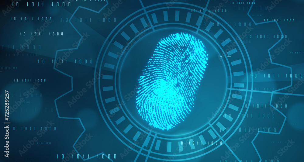 Poster abstract security system concept with fingerprint on technology background, fingerprint scanning ide