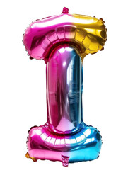 Fantastic colorful and vibrant birthday foil balloons in shape on number 1