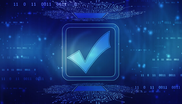 Check mark symbol in digital background, Technology abstract background, Tech Futuristic Check Mark Symbol