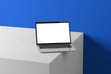 minimalist 3d laptop mockup with white screen 