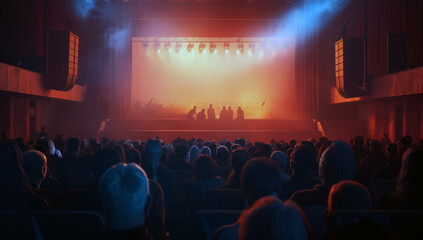 Acoustic background of the stage with people in the audience