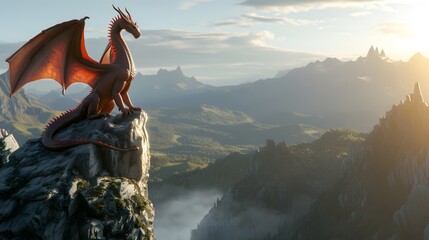 Fototapeta premium dragon perched atop a mountain peak