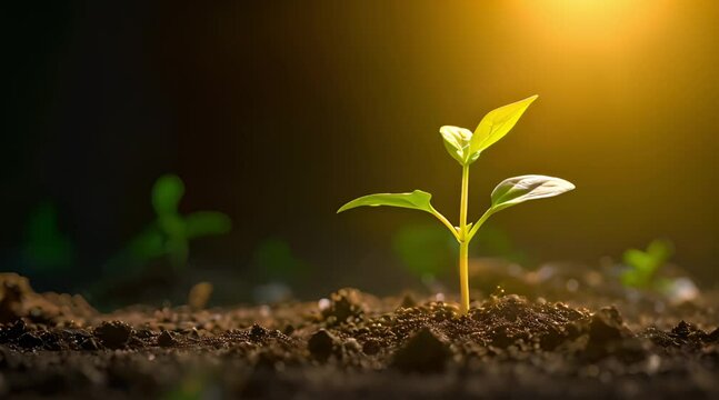 young plant growing in soil outside with sunlight
Generative AI