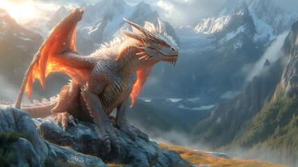 dragon perched atop a mountain peak