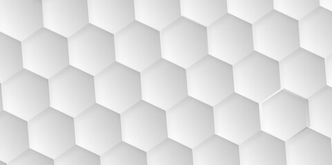 Fototapeta premium Abstract white background with hexagons pattern. White abstract vector wallpaper with hexagon grid. 3D technology Futuristic honeycomb mosaic white background. 