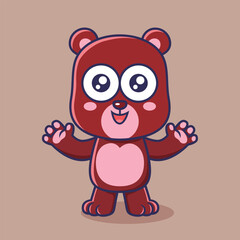 Cute brown bear animal cartoon character vector Illustration.