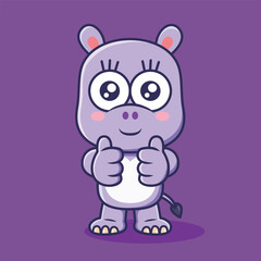 Cute hippopotamus animal cartoon character vector Illustration.