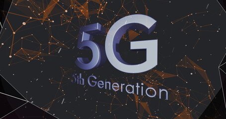 Image of 5g 5th generation text over network of black connections in background