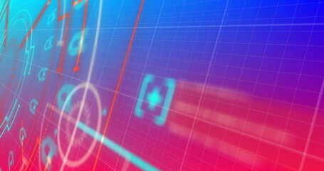 Image of scope scanning over grid on blue to pink background