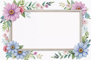 White spring background with frame and flowers and place for text