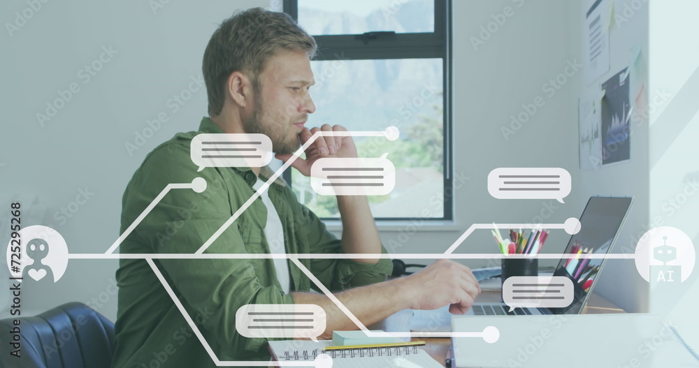 Aufkleber image of ai data processing over caucasian businessman using laptop