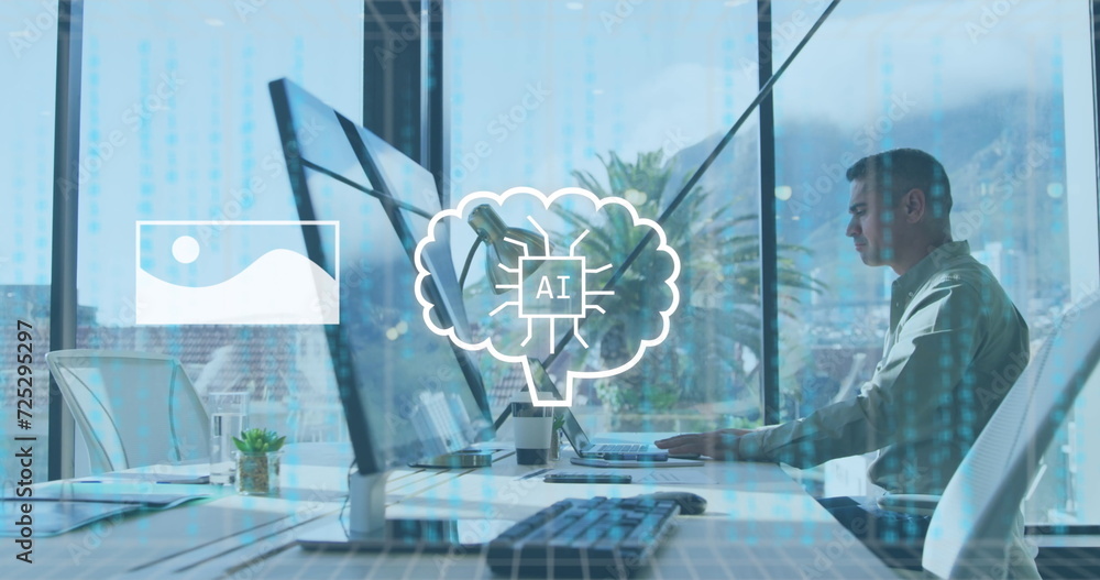 Poster image of ai data processing over caucasian businessman using laptop