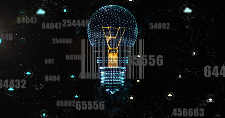 Image of light bulb, bar code and data processing