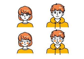 シンプルなタッチの男女（半身・嬉しい）