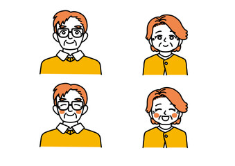 シンプルなタッチの高齢の男女（半身・嬉しい）