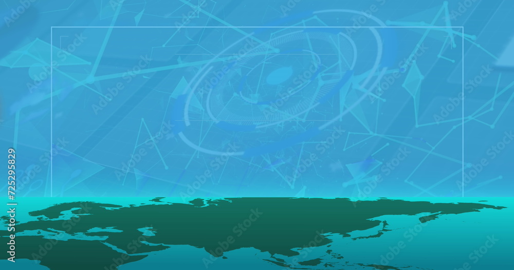Poster abstract blue background features dynamic lines and shapes, with copy space