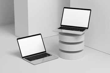 laptop mockup with white screen and modern background
