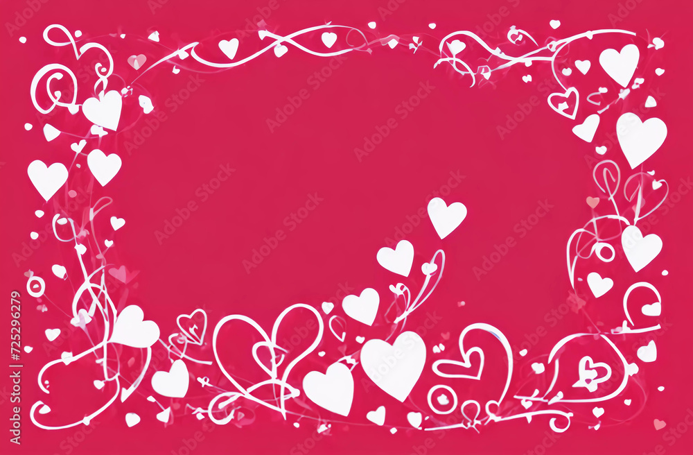 Wall mural pattern of white hearts and lines on a pink background. background for valentine's day. background f