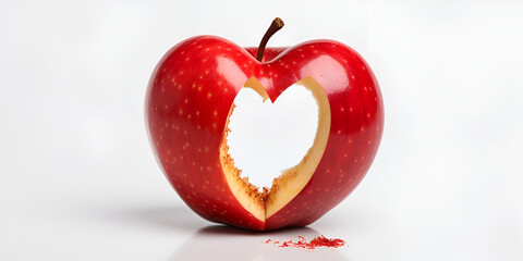 Red apple with a heart shaped.