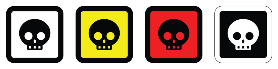 danger square shapes skull warning sign of caution hazard traffic toxic poison icon symbol vector flat badges emblems design for website mobile isolated on white Background