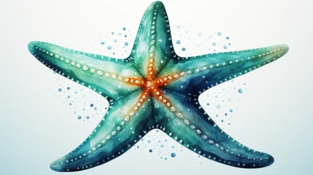 Watercolor starfish drawing on a white background. Underwater art