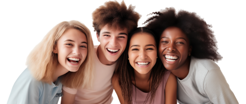 Hugging happy freshmen students of different nationalities, best friends, cut out. Multiracial concept