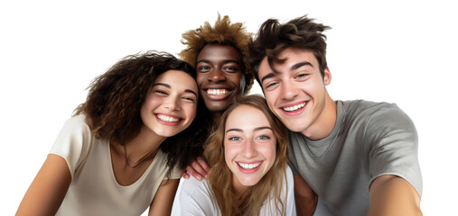 Hugging happy freshmen students of different nationalities, best friends, cut out. Multiracial concept