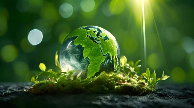 Earth globe in nature green energy environmental concept Generative AI 