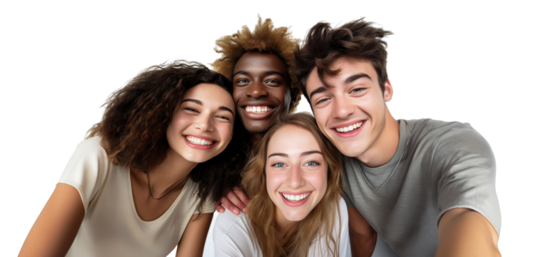 Hugging happy freshmen students of different nationalities, best friends, cut out. Multiracial concept