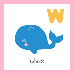 Whale. Letter W. English alphabet for kids. Vector illustration.