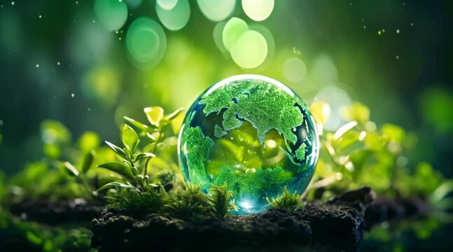 Earth globe in nature with green energy and ecological environmental concept Generative AI